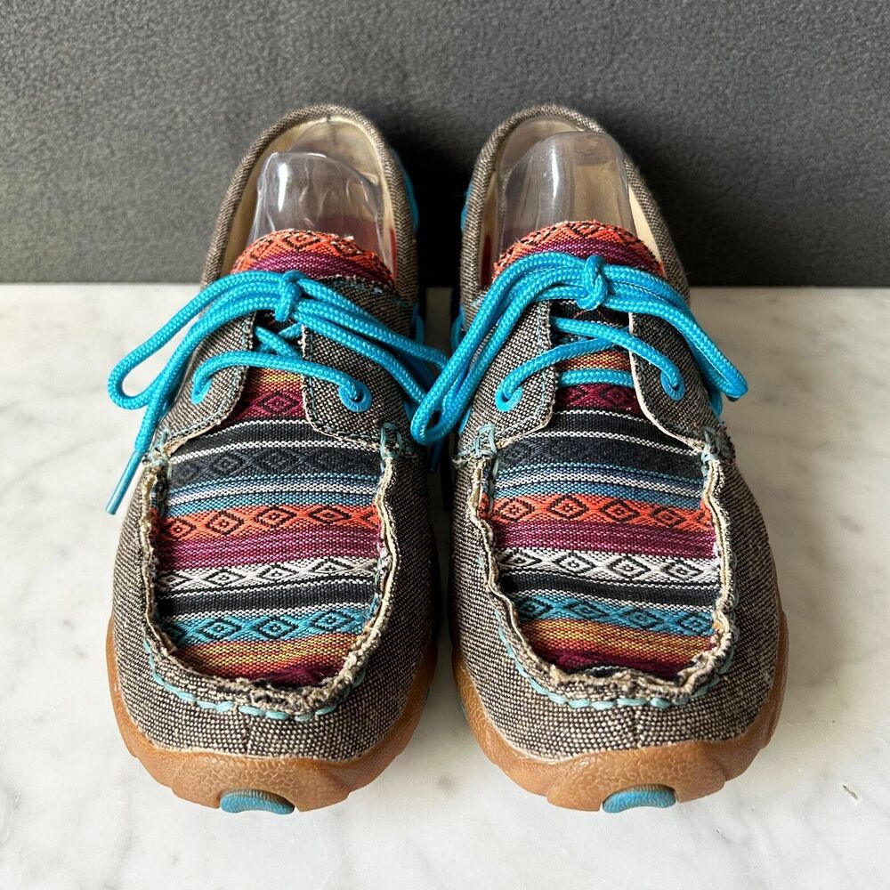 Twisted X Boat Shoe Women's 6.5 Driving Moc Dusk Teal Southwest Pattern Eco Twee